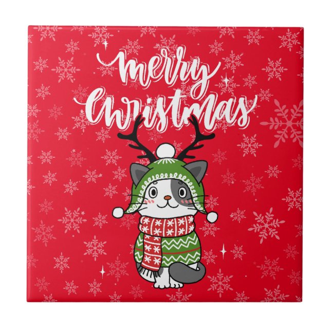 Cute Cat Christmas Stocking stuffers Galore Tile (Front)