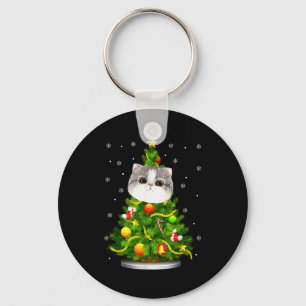 Cute Cat Christmas Tree Holiday Cat Lovers Xmas Wo Keychain