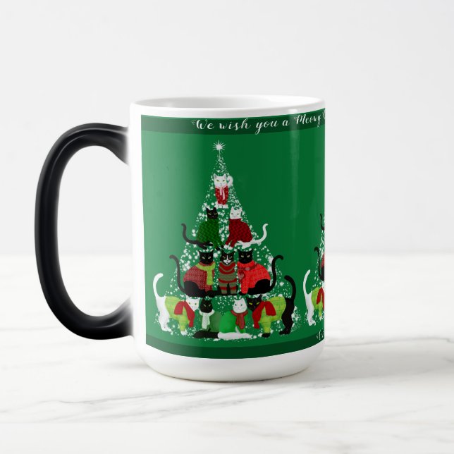 Cute Cat Christmas Tree Personalized  Magic Mug (Left)