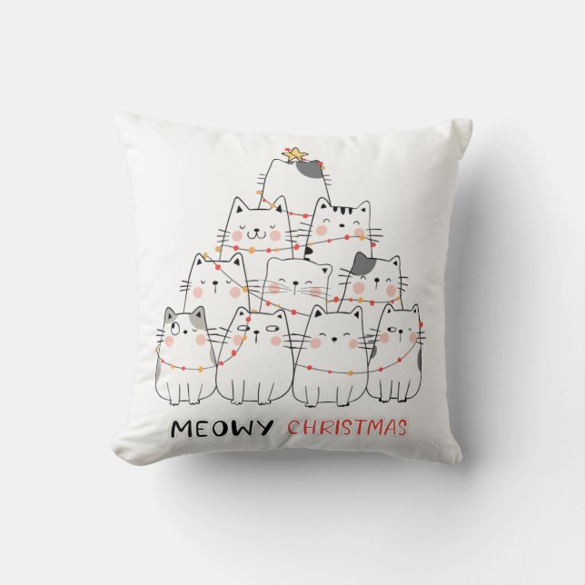 Cute cat christmas tree. throw pillow (Front)