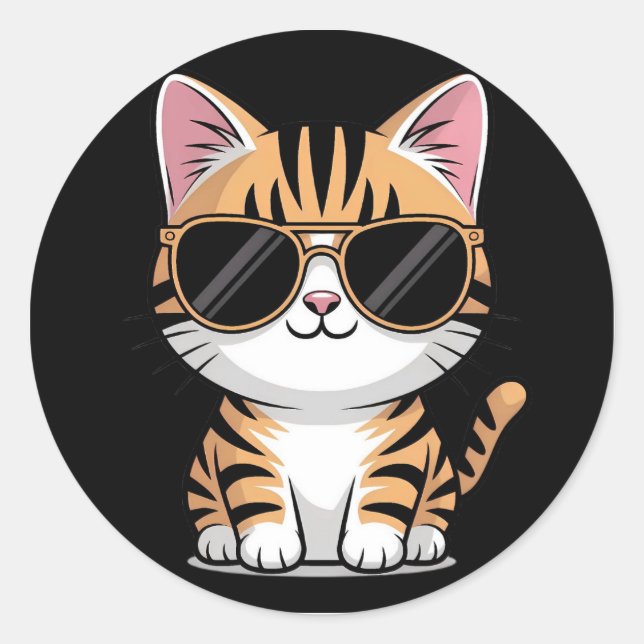 Cute cat classic round sticker (Front)