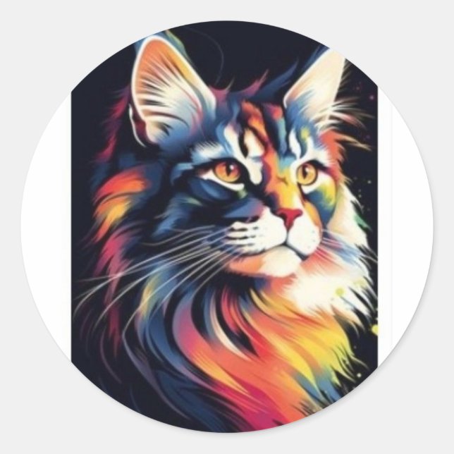 Cute Cat Classic Round Sticker (Front)
