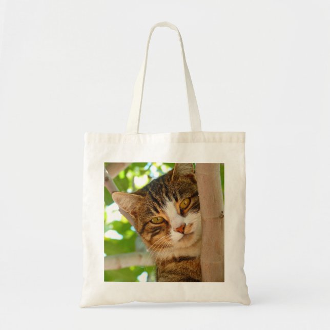 Cute Cat Climbing a Tree Tote Bag (Front)