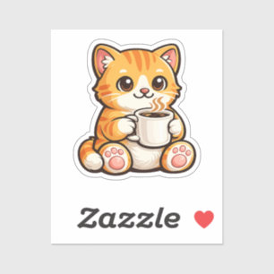 Cute Cat Coffee – Cozy Orange Cat Drinking Coffee 