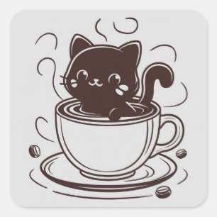 Cute cat coffee shop square sticker