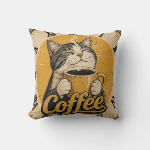Cute Cat Coffee Throw Pillow