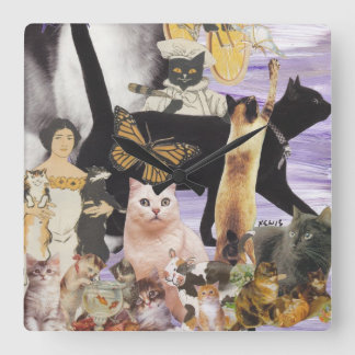 Cute Cat Collage 4 Square Wall Clock