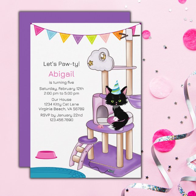 Cute Cat Colourful and Modern Kids Birthday Party Invitation (Creator Uploaded)