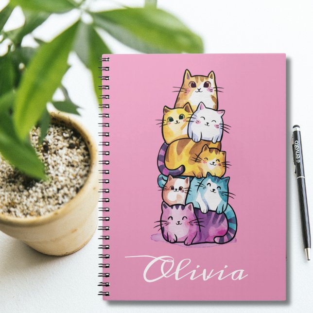Cute Cat Colourful Watercolor Funny Animal Custom Notebook (Creator Uploaded)