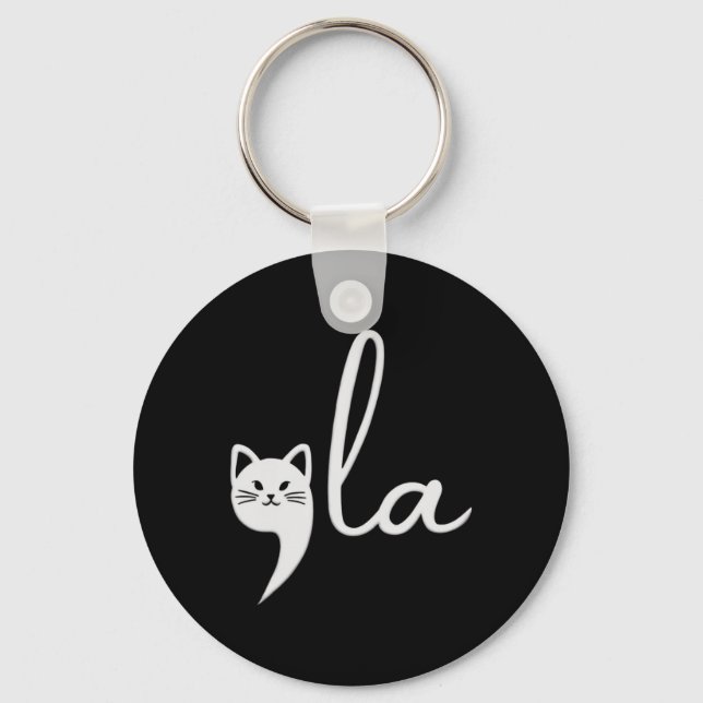 Cute Cat Comma-la Kamala Harris President 2024  Keychain (Front)