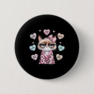 Cute Cat Conversation Heart Anti Valentines Day 2 Inch Round Button