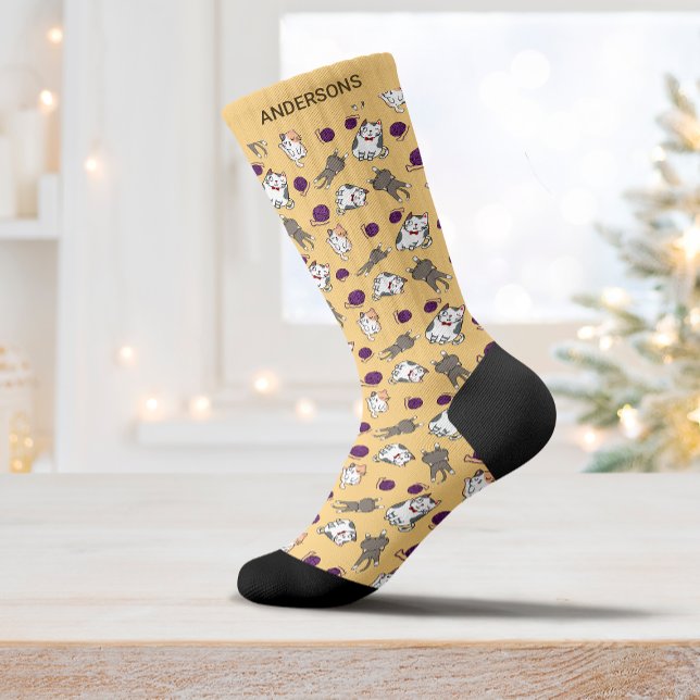 Cute Cat Cool Hippie Yellow Socks (Creator Uploaded)