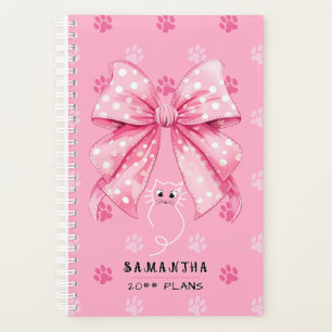 Cute Cat Coquette Bow - Pink School Gift for Girls Planner