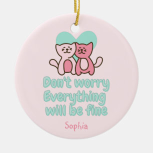 Cute Cat Couple and Encouragement Pastel  Ceramic Ornament