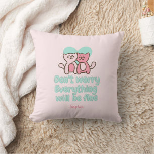 Cute Cat Couple and Encouragement Pastel  Throw Pillow