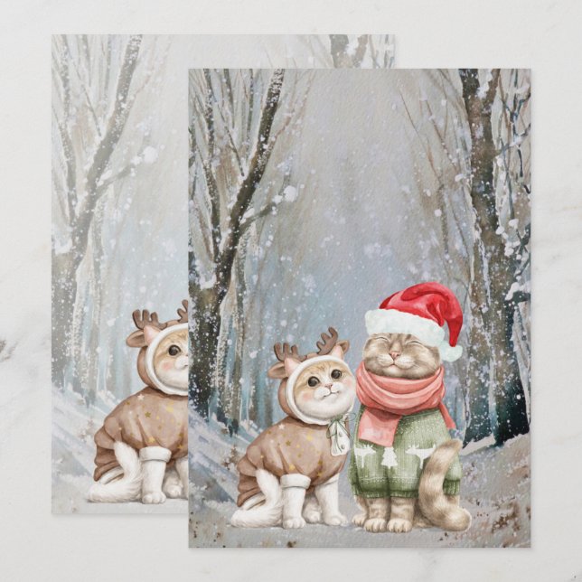 Cute Cat Couple Christmas Cards  (Front/Back)