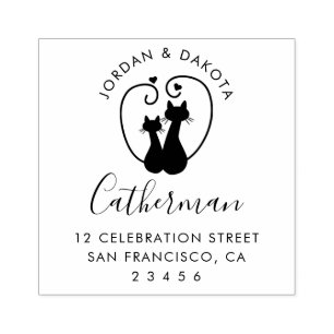 Cute Cat Couple   Custom Names & Return Address Rubber Stamp