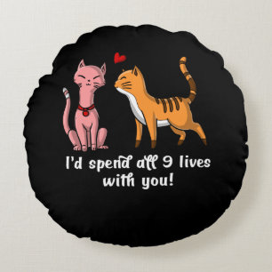 Cute Cat Couple Funny Kittens Valentines Day Round Pillow