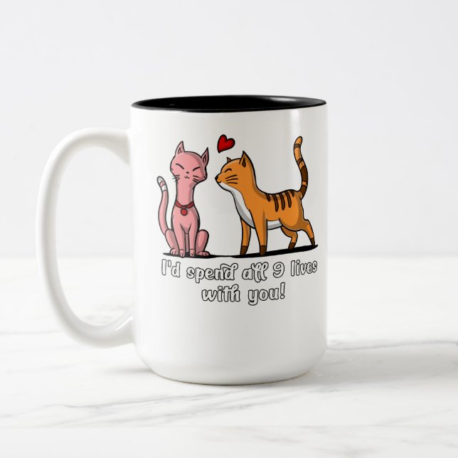 Cute Cat Couple Funny Kittens Valentines Day Two-Tone Coffee Mug (Left)
