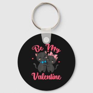 Cute Cat Couple Hugging Be My Valentine Hearts Lov Keychain