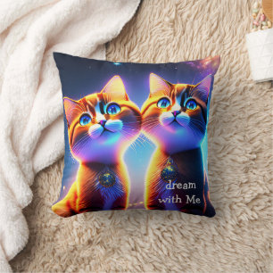 Cute cat couple under the starry sky - throw pillow