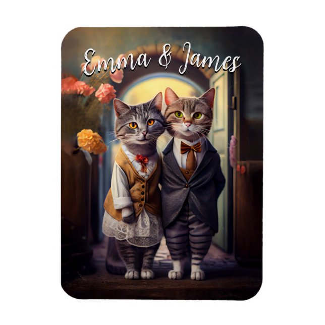 Cute Cat Couple Wedding - Customizable Magnet (Vertical)