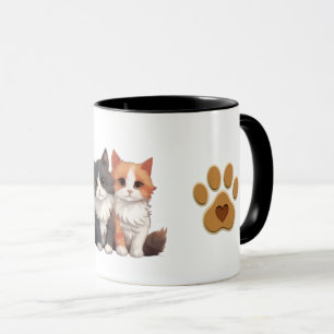 Cute Cat Couple with Heart Paw Print Mug