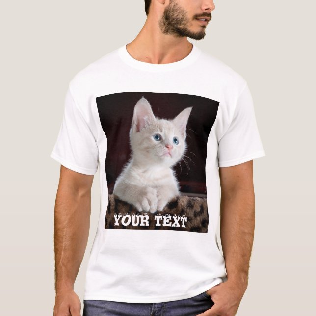 Cute Cat Custom. Add Photo and Text. Personalized T-Shirt (Front)