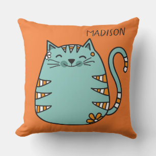 Cute Cat custom name & colour throw pillows