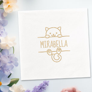Cute Cat Custom Name Foil Napkins