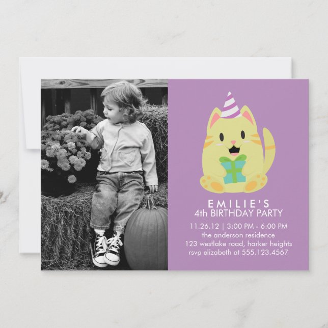 Cute Cat Custom Photo Birthday Party Invitation (Front)