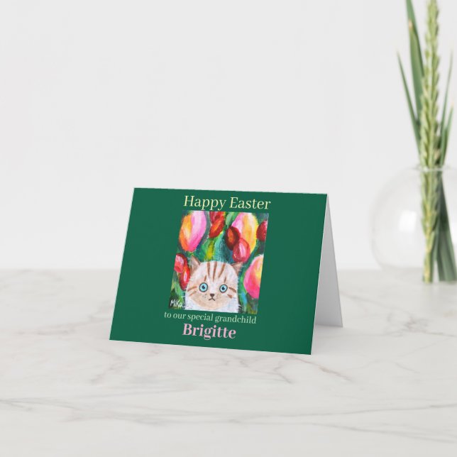 Cute Cat Customizable Text and name Special Easter Card (Front)