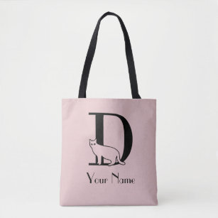 Cute Cat D Monogram Blush Pink And Black Tote Bag