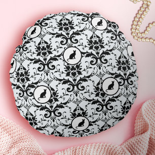 Cute Cat Damask Pattern Round Pillow