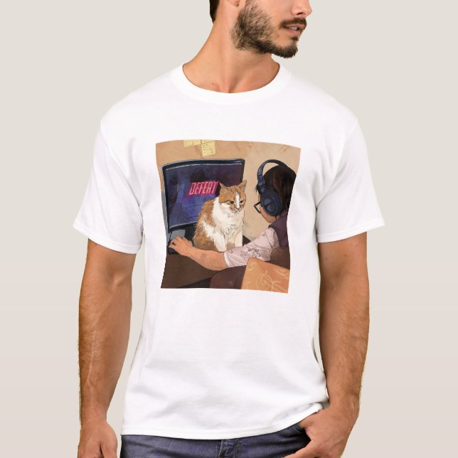 Cute Cat Defeats You Playing Video Game T-Shirt (Front)