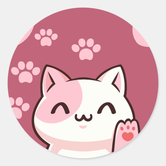 Cute Cat Design  Classic Round Sticker (Front)