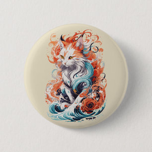 Cute Cat Design In Neo Traditional Style 2 Inch Round Button