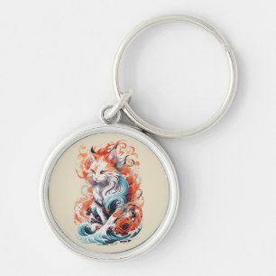 Cute Cat Design In Neo Traditional Style Keychain