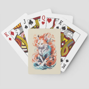 Cute Cat Design In Neo Traditional Style Playing Cards