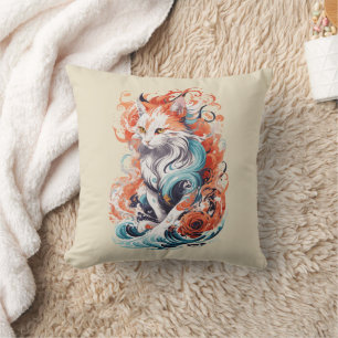 Cute Cat Design In Neo Traditional Style Throw Pillow