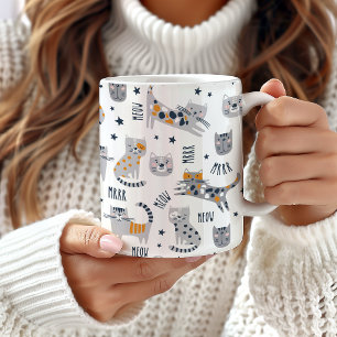 Cute Cat Design Mug, Cat Themed Coffee Mug, Large Coffee Mug