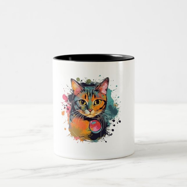 cute cat design  Two-Tone coffee mug (Center)