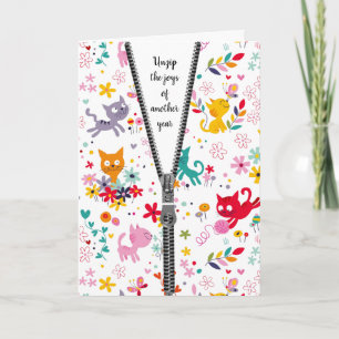 Cute Cat Design with Zipper for Birthday Card