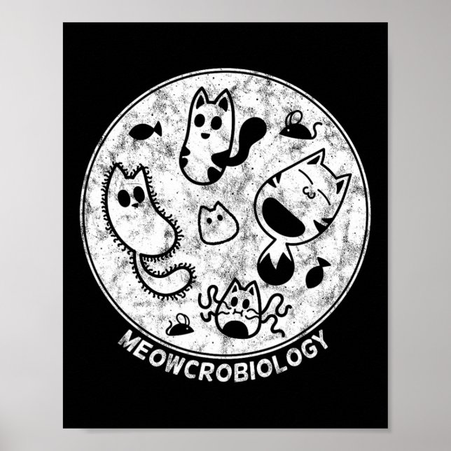 Cute Cat Distressed Bacteria Microbiology Science  Poster (Front)