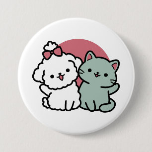 Cute Cat & Dog 'Fur-Real Friends Forever' Design 3 Inch Round Button