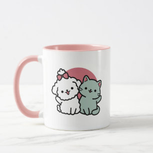 Cute Cat & Dog 'Fur-Real Friends Forever' Design Mug