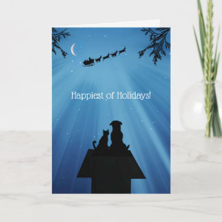 Cute Cat Dog Happy Holidays Christmas  Card