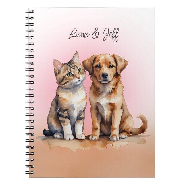 Cute Cat & Dog Watercolor Notebook (Front)