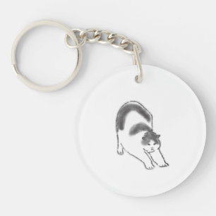Cute Cat Doing Big Stretch Hand Drawn Art Keychain