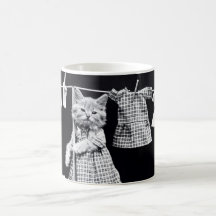 Cute Cat Doing Laundry in Clothes Vintage Print